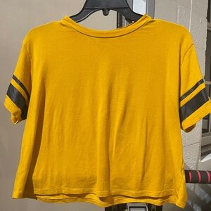 🌟Heart & Hips Yellow Cropped T-Shirt Size Large | Striped Sleeve Varsity Style